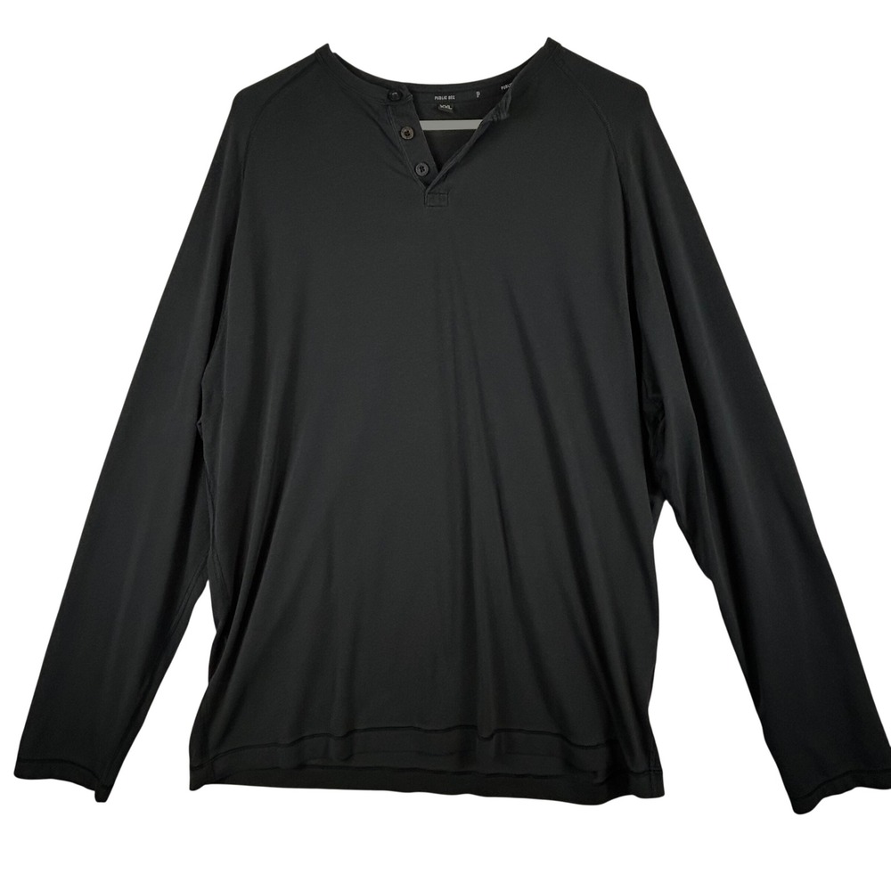 Public Rec Mens XXL Black Long Sleeve Henley Shirt Raglan Athleisure Casual